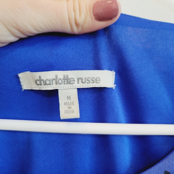 💕 Charlotte Russe Cobalt Blue Floral Shift Dress Women's Size Medium - Picture 8 of 13